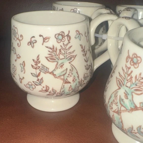 Anthropologie 5pc set Floral animal Ceramic Mugs - Picture 1 of 5